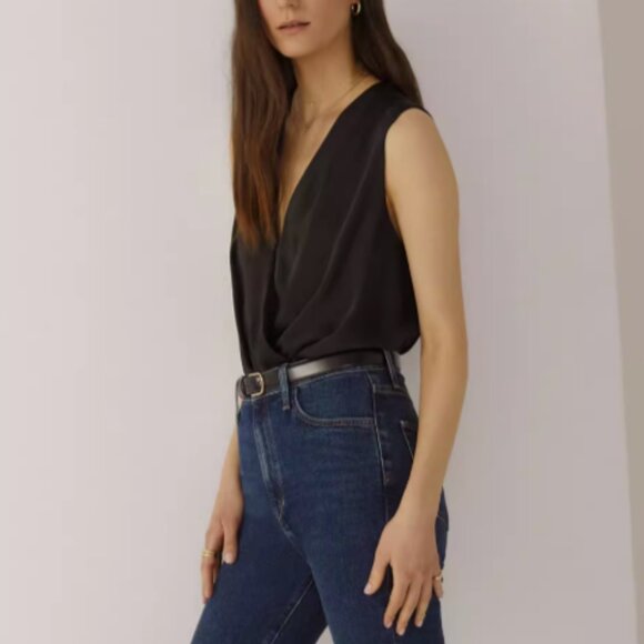 Favorite Daughter The Date Sleeveless Wrap Bodysuit XS/S/M Black Classic - Picture 3 of 6